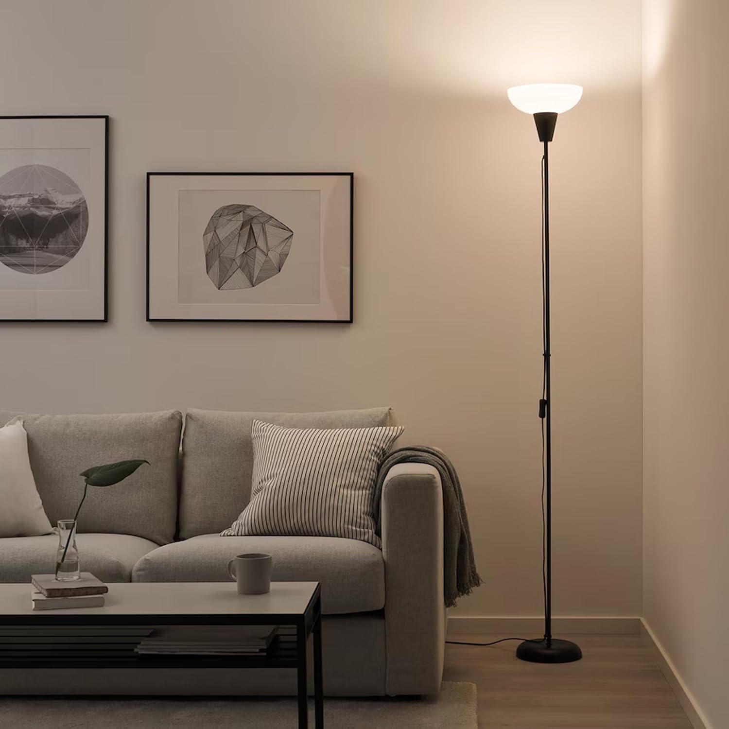 Grey Cotton Shade with Wood lamp Base