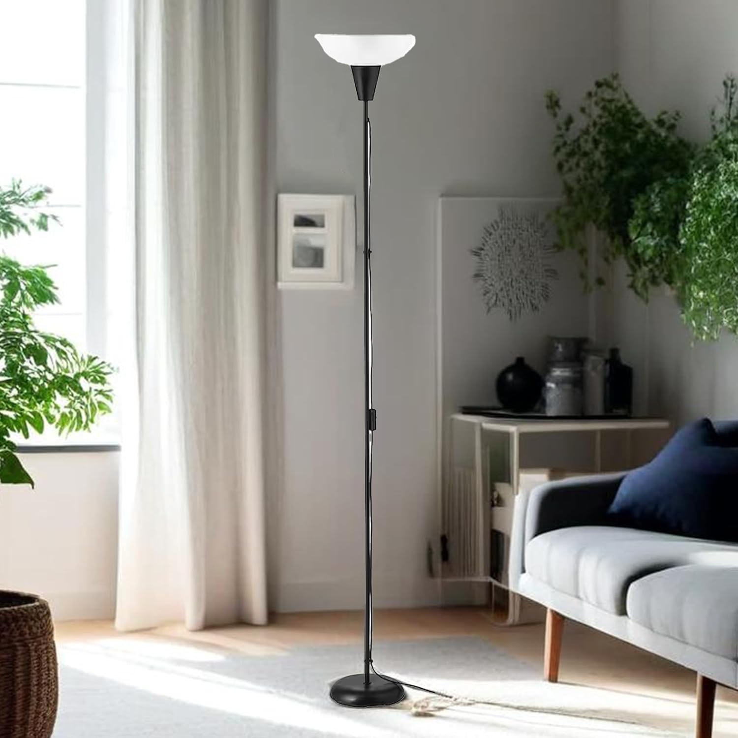 Grey Cotton Shade with Wood lamp Base