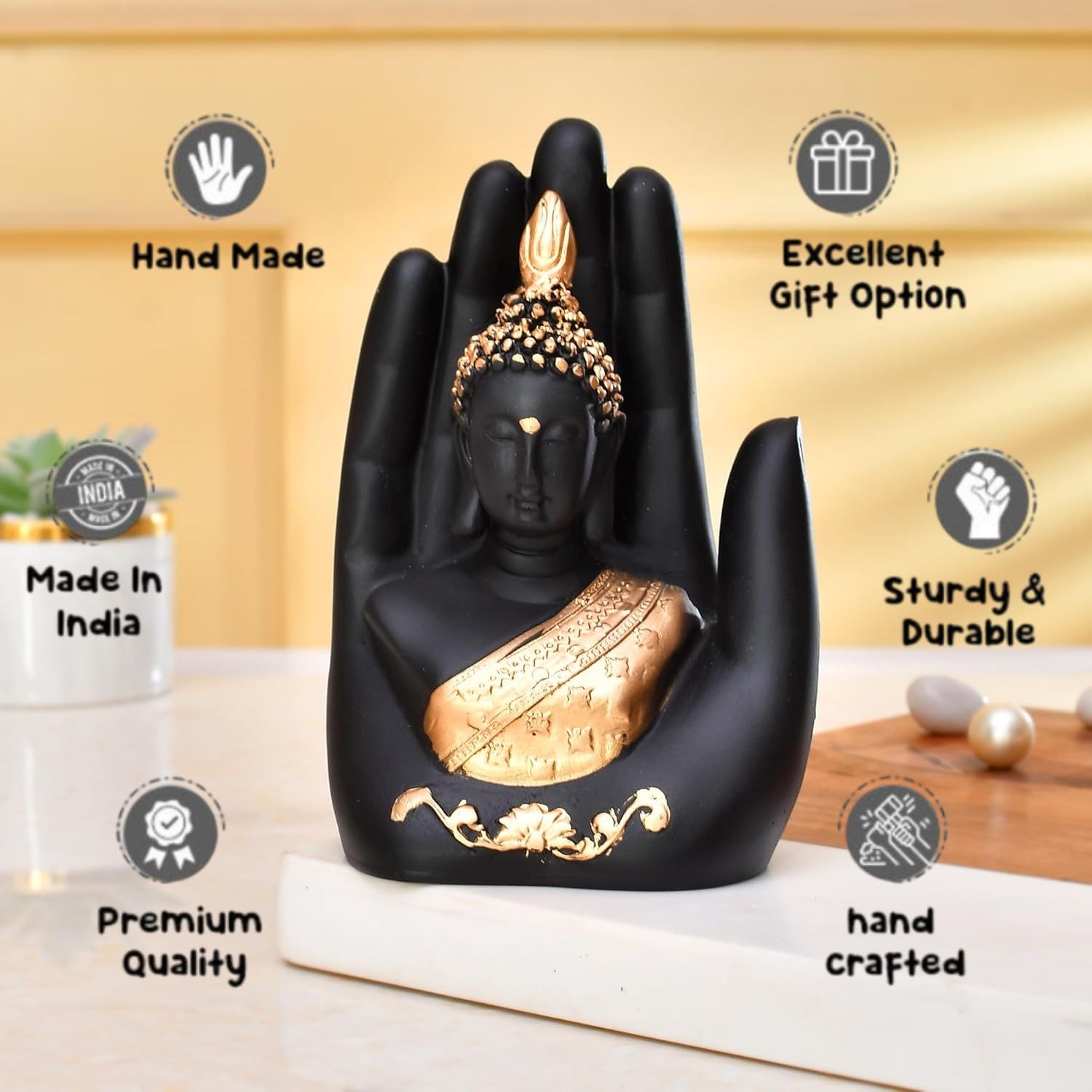 Golden Handcrafted Palm Buddha