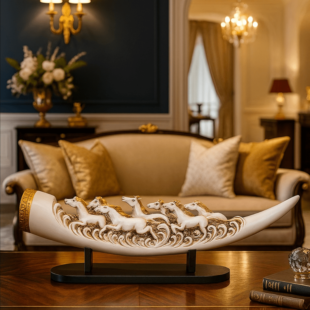 Majestic Eight Running Horses Feng Shui Table Accent Art Piece