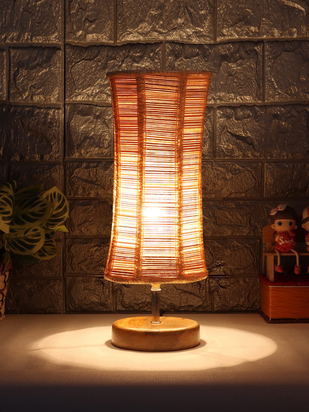 Grey Cotton Shade with Wood lamp Base