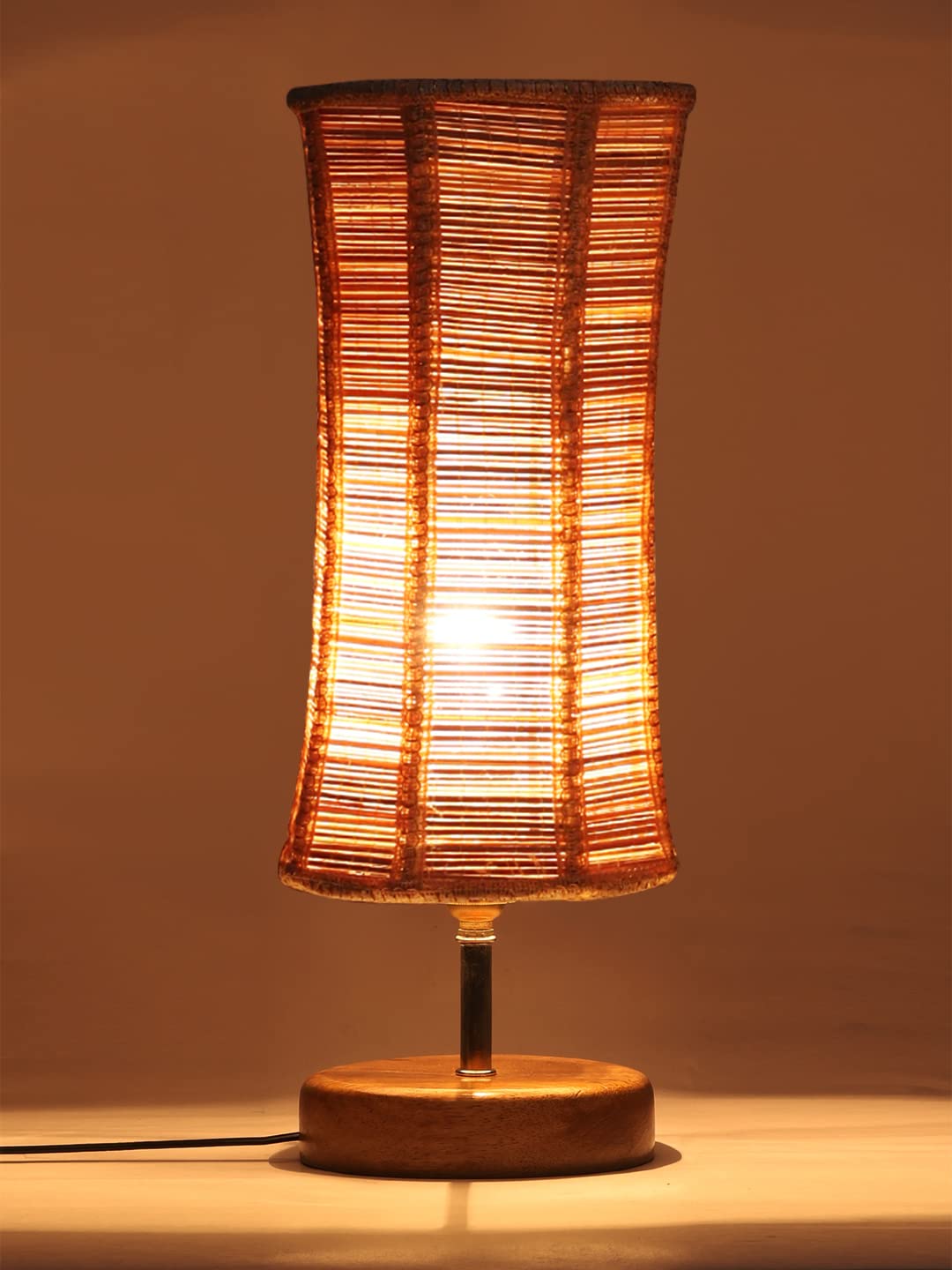 Grey Cotton Shade with Wood lamp Base
