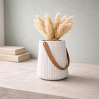 Ribbed Bucket Planter with Handle (White)