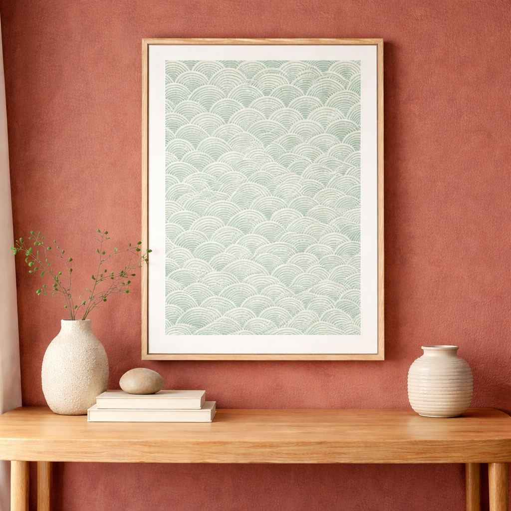 Minimal Seigaiha Wave Pattern Art Print  With Floaing Frame