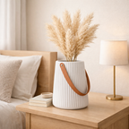 Ribbed Bucket Planter with Handle (White)
