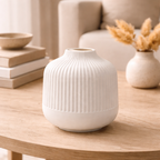 Ribbed Round Vase (Ivory White)