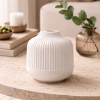 Ribbed Round Vase (Ivory White)