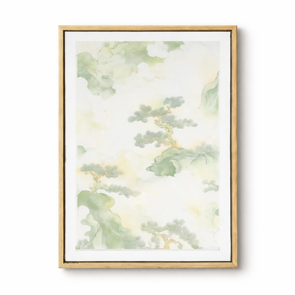 Soft Green Landscape Abstract Art Print  With Floaing Frame