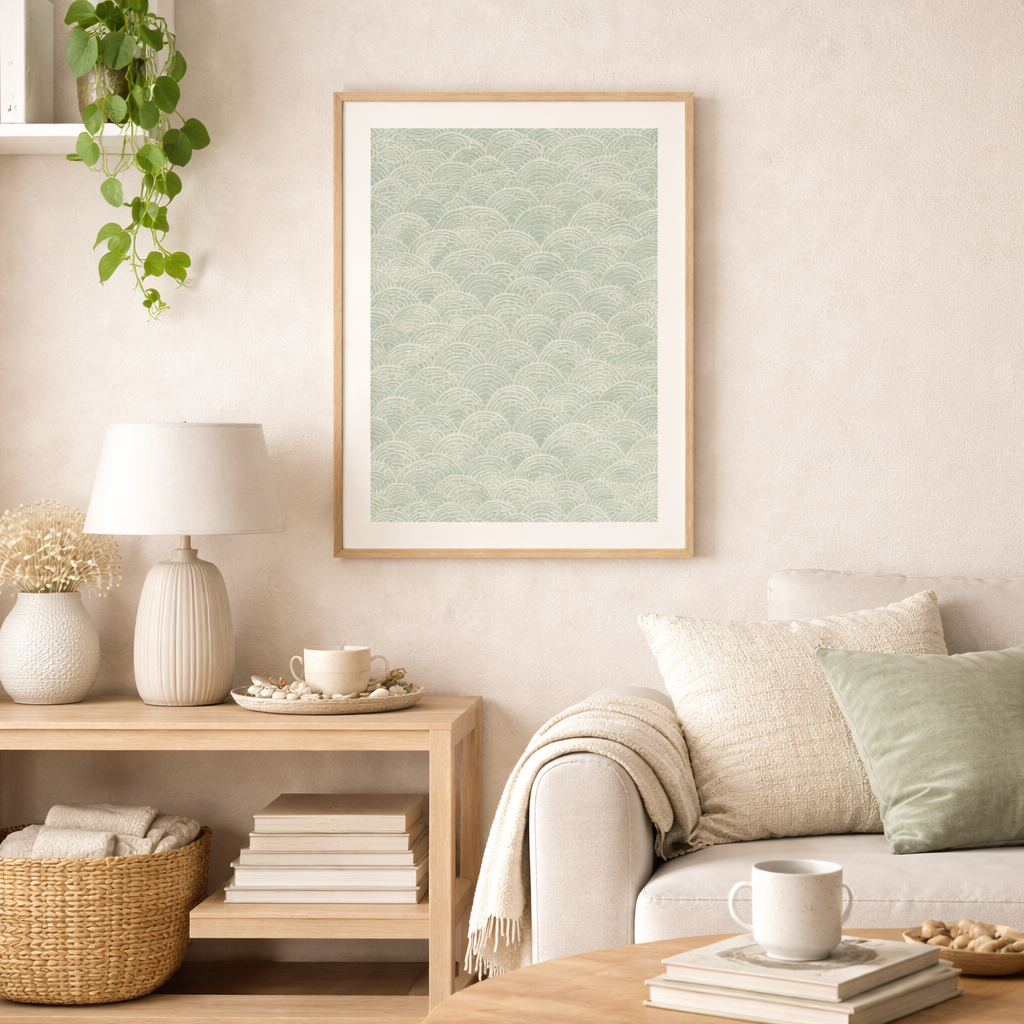 Minimal Seigaiha Wave Pattern Art Print  With Floaing Frame
