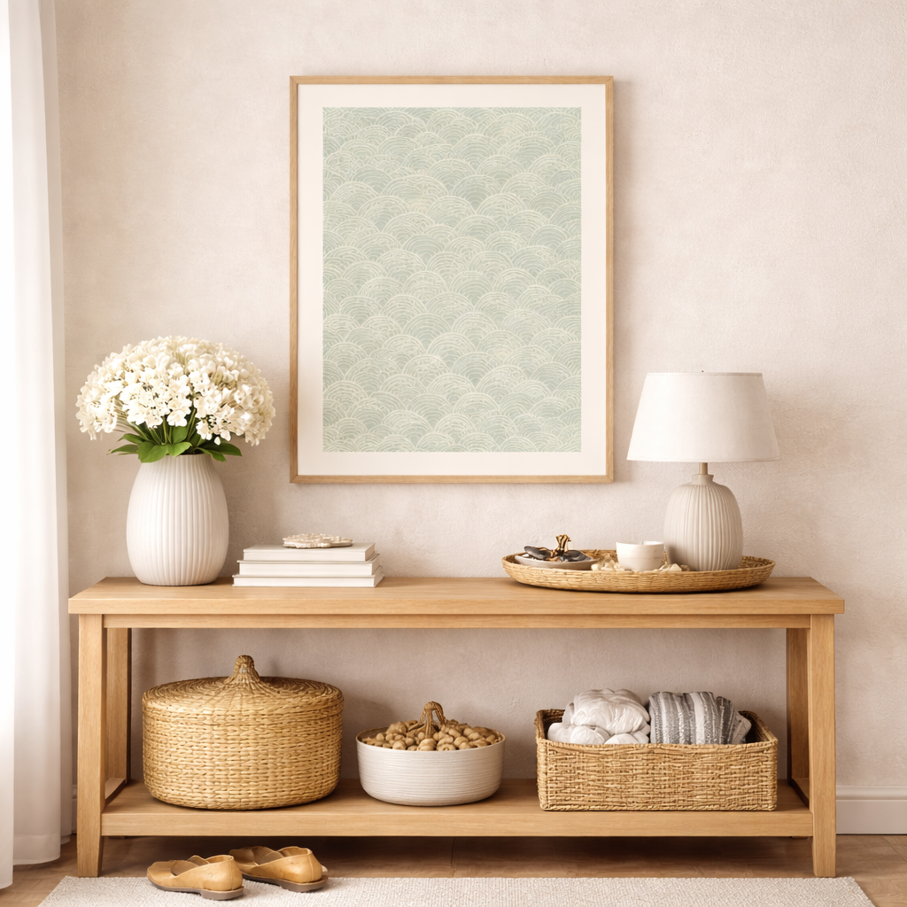 Minimal Seigaiha Wave Pattern Art Print  With Floaing Frame