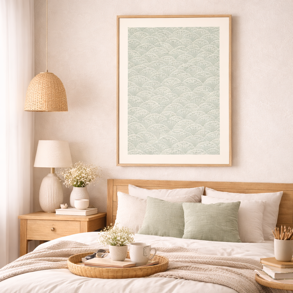 Minimal Seigaiha Wave Pattern Art Print  With Floaing Frame