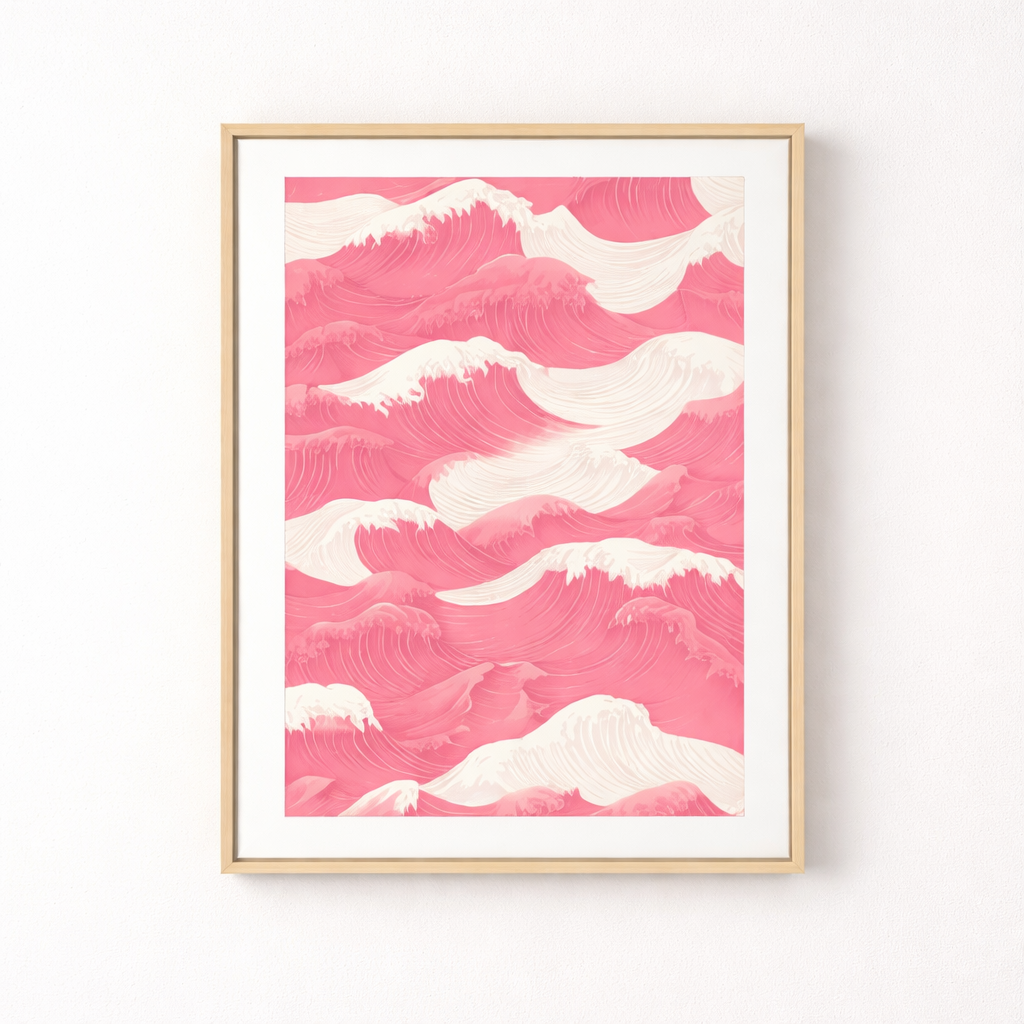 Pink Abstract Wave Pattern Art Print With Floating Frame