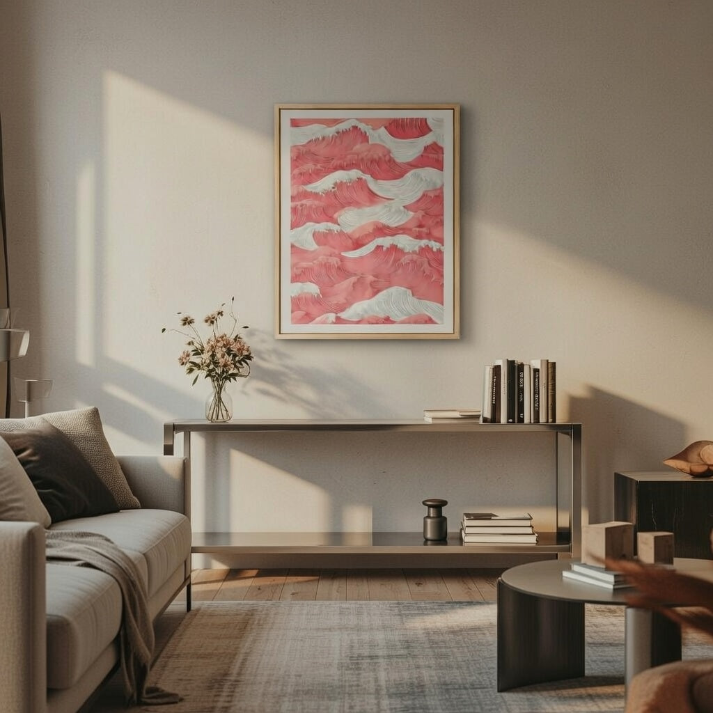 Pink Abstract Wave Pattern Art Print With Floating Frame