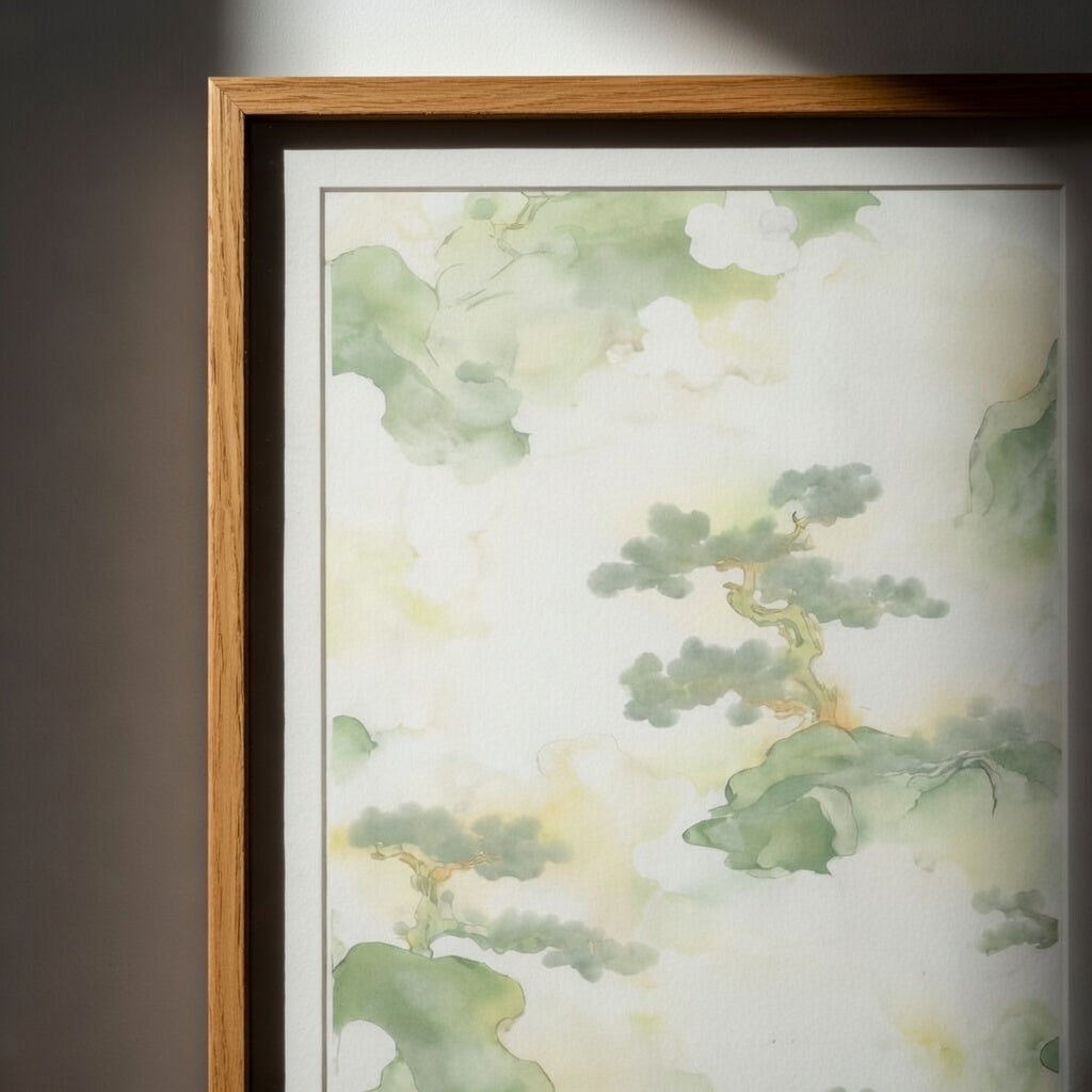 Soft Green Landscape Abstract Art Print  With Floaing Frame