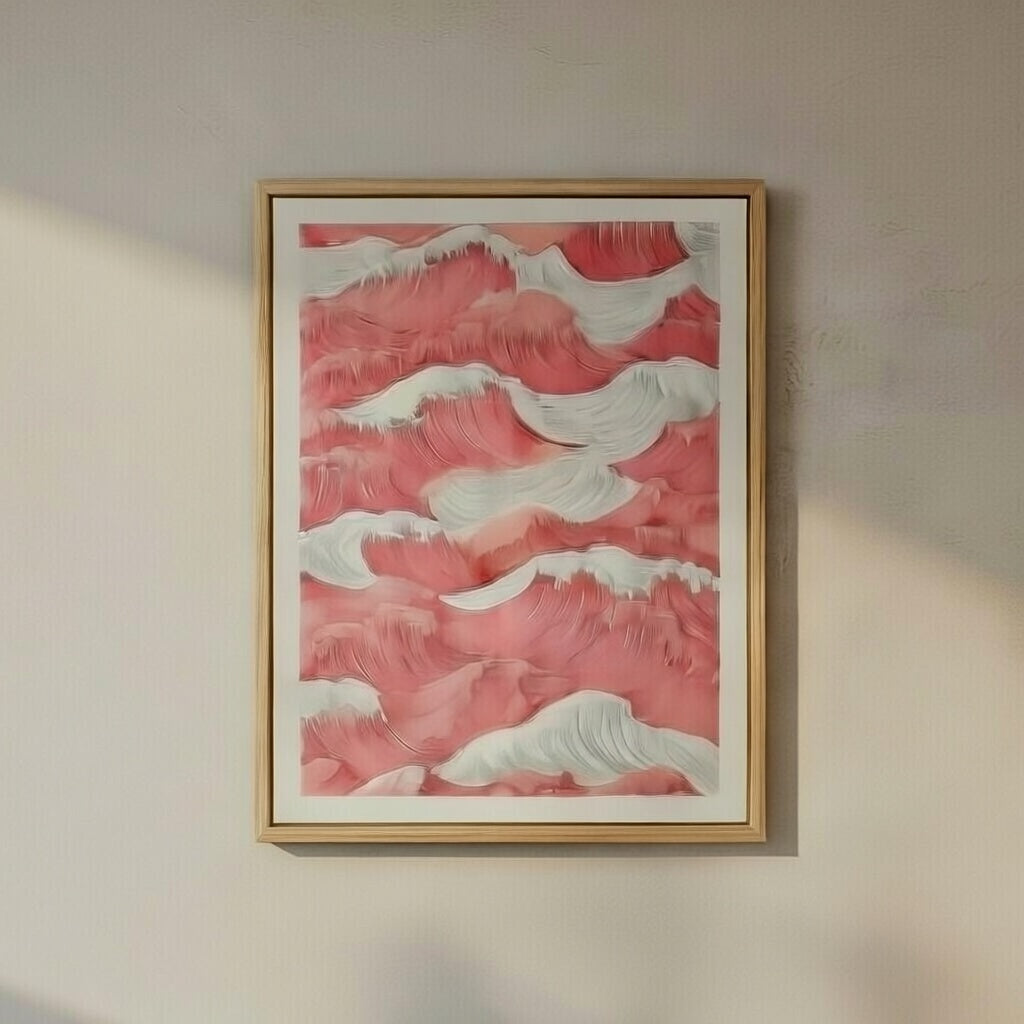 Pink Abstract Wave Pattern Art Print With Floating Frame