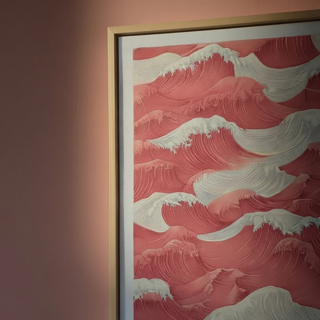 Pink Abstract Wave Pattern Art Print With Floating Frame