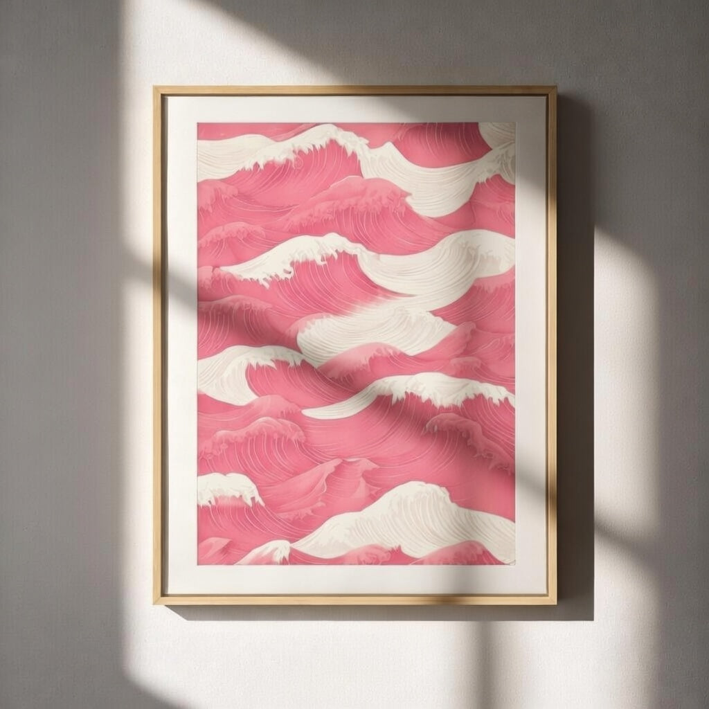 Pink Abstract Wave Pattern Art Print With Floating Frame