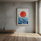 Japanese Waves & Rising Sun Art Print With Floaing Frame