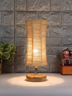 Grey Cotton Shade with Wood lamp Base