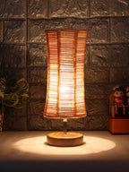 Grey Cotton Shade with Wood lamp Base